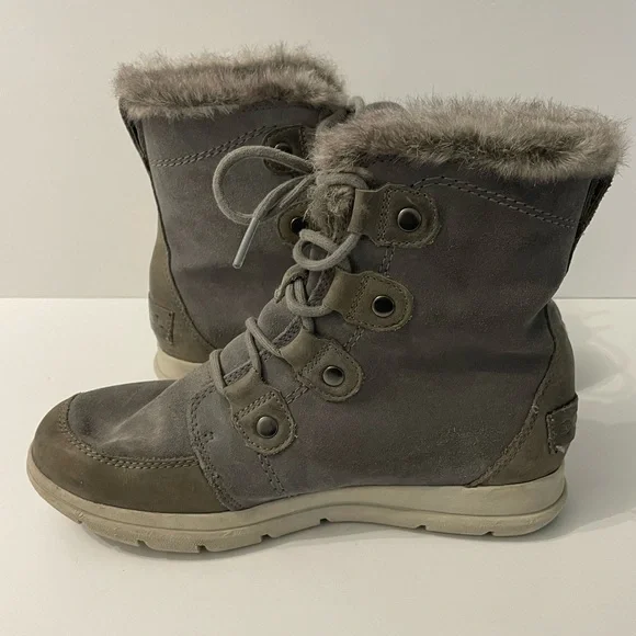 Sorel Explorer Joan Winter Boots Women’s Size 8 Gray Suede Fur Waterproof EUC - Picture 11 of 13